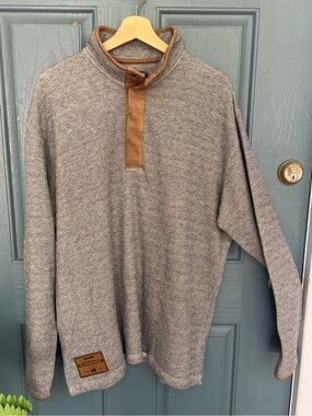 Southern Marsh Men’s Herringbone Pullover Sweater with Faux Leather Trim - XL